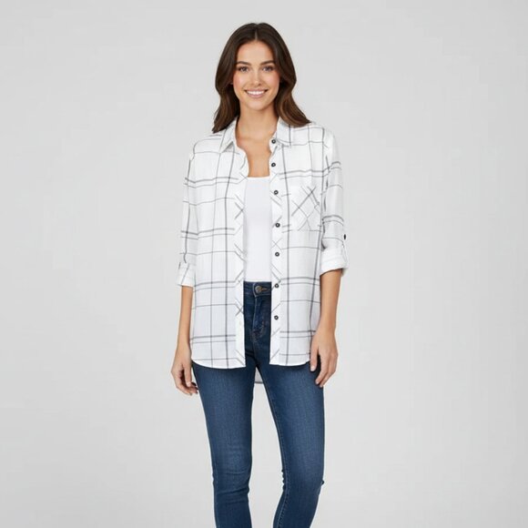 Anthropologie Ash and Ember Button Down Shirt Plaid Western Country Size XS - Picture 1 of 16